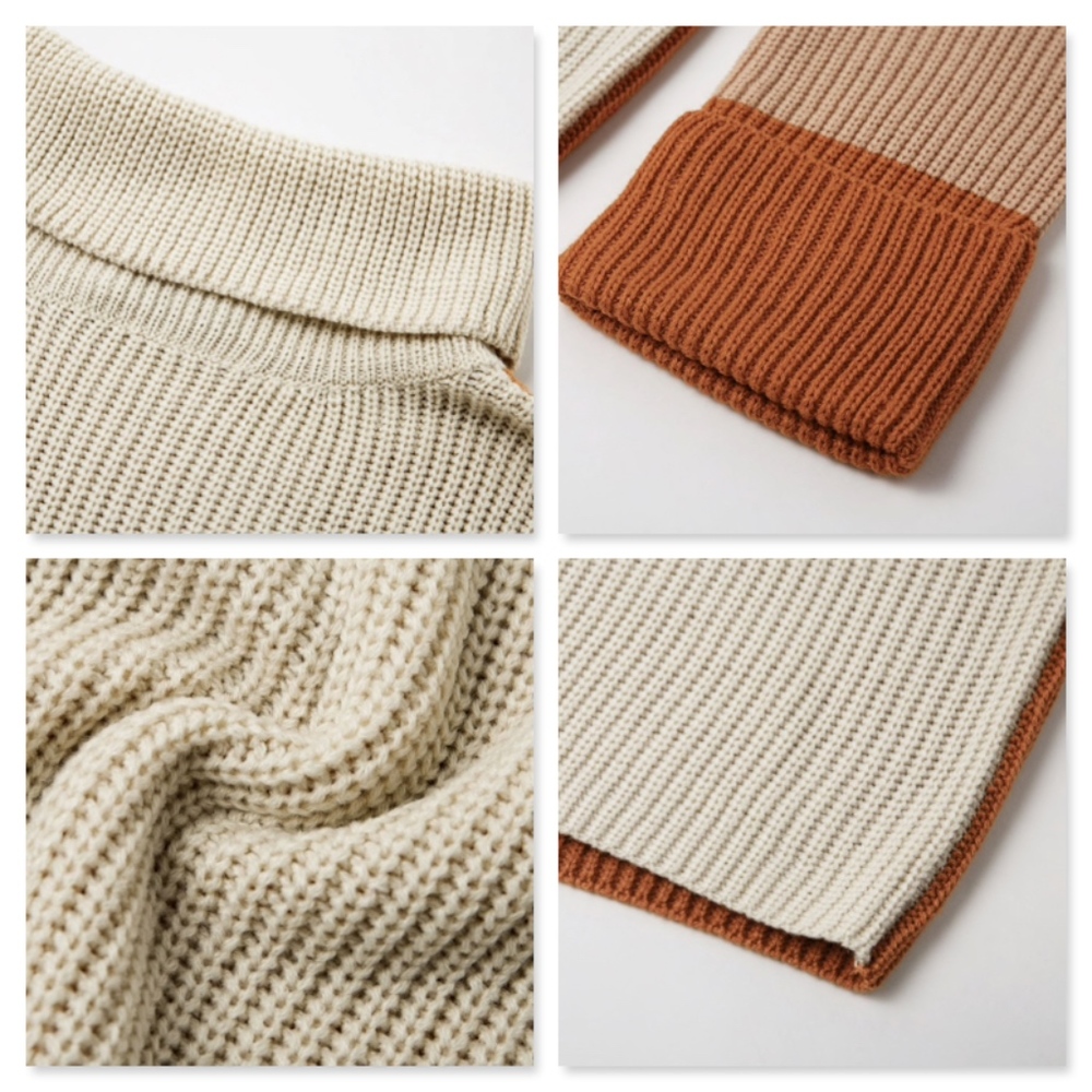 Color Block Beige Turtleneck Sweater Orange - Picture 7 of 9